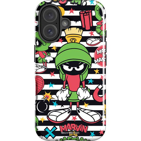 Looney Tunes Marvin the Martian Striped Patches iPhone 16 Plus Impact Case